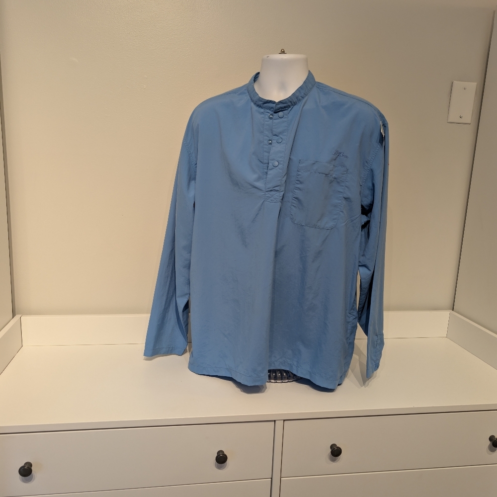 VINTAGE LL Bean Fly Fishing MCS Blocker Henley Shirt Men Large Blue